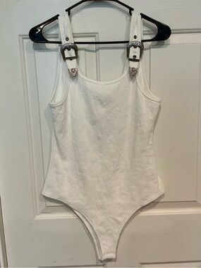 White Buckle-Strap Bodysuit